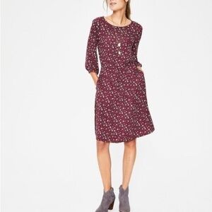Boden Talia Maroon Red Floral Drawstring Stretch Jersey Business Casual Dress 16